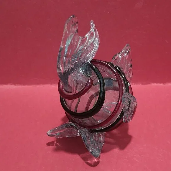 Decorative Fish Sculpture Blown Glass Colorless Red Green Colored Foil Fusions